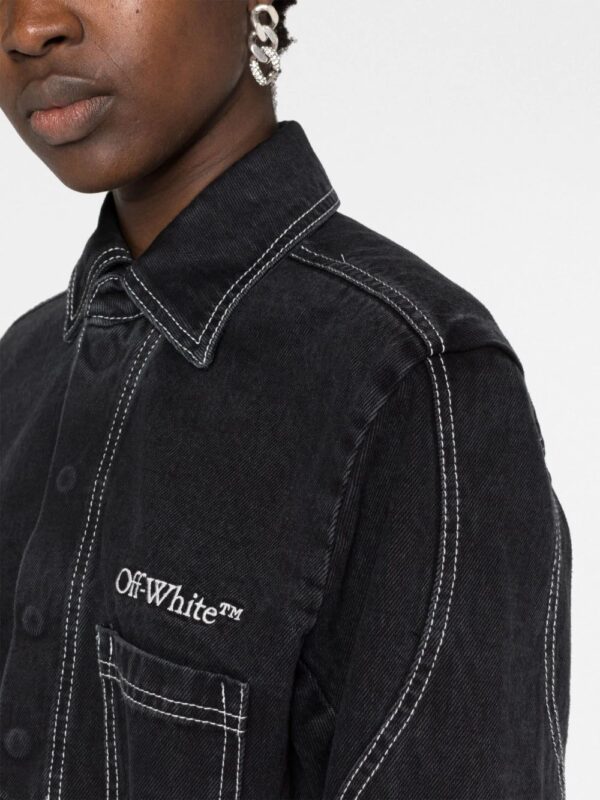 Off-White  logo-embroidered cropped denim jacket - Image 3