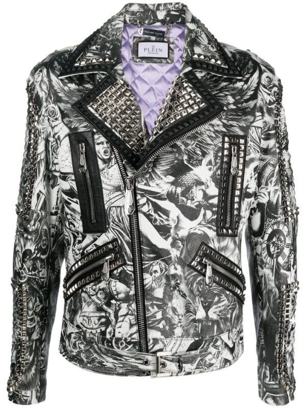 Philipp Plein  tattoo-print biker jacket