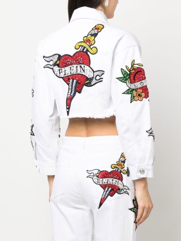 Philipp Plein  cropped Love denim jacket - Image 4
