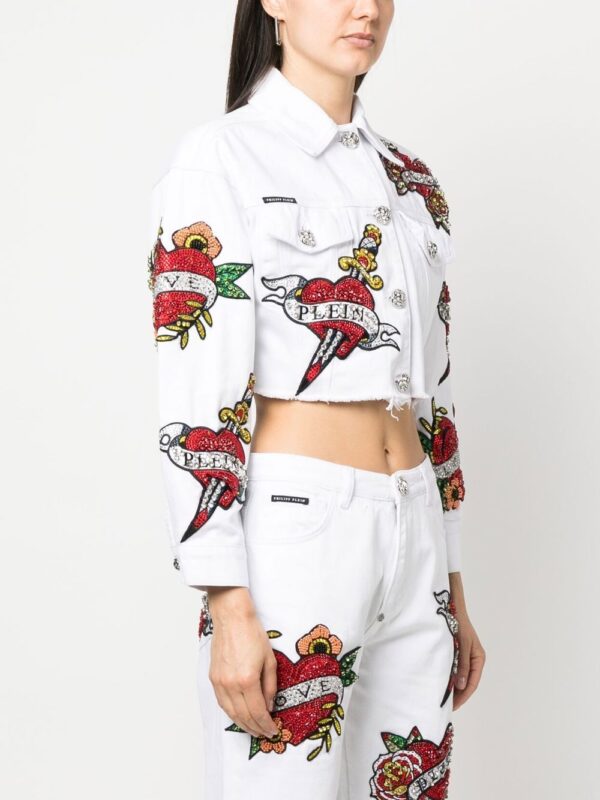 Philipp Plein  cropped Love denim jacket - Image 3