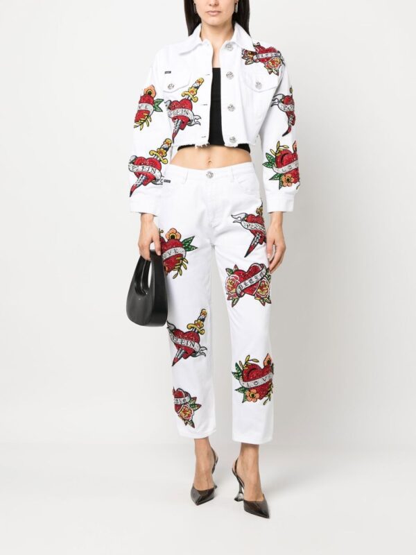 Philipp Plein  cropped Love denim jacket - Image 2