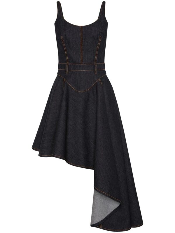 Alexander McQueen  asymmetric denim corset dress