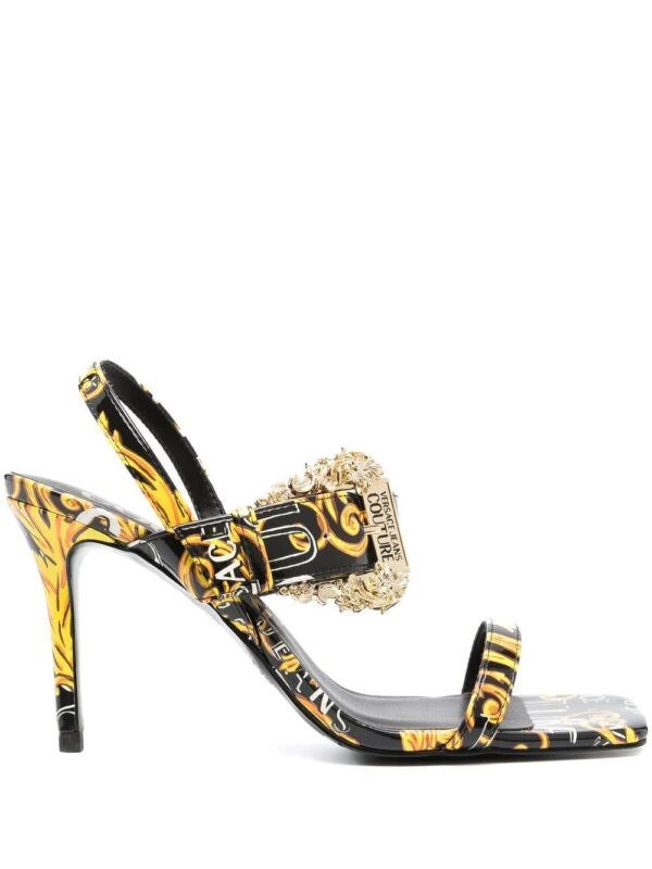 Versace Jeans Couture  baroque-print 90mm square-toe sandals