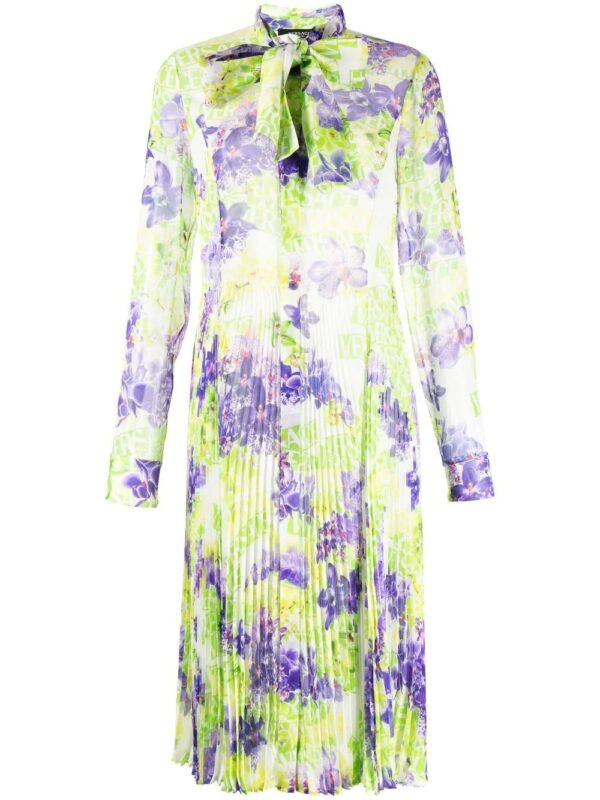 Versace  floral-print plissé midi dress