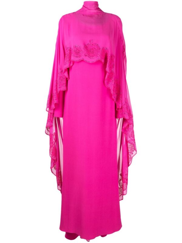Versace Greca rhinestone-embellishment cape silk dress