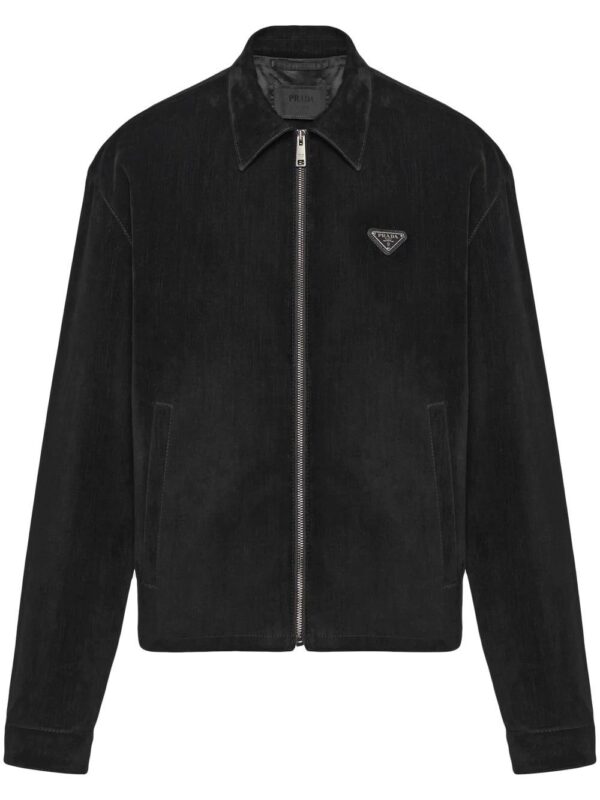 Prada  logo plaque velvet bomber jacket