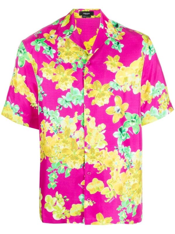 Versace  orchid-print short-sleeve silk shirt
