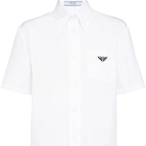 Prada  logo-plaque cropped shirt