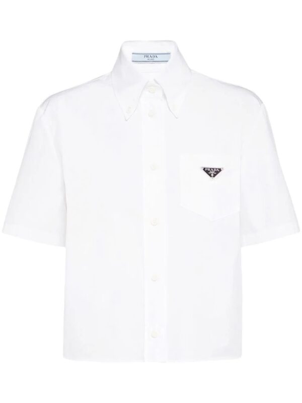 Prada  logo-plaque cropped shirt