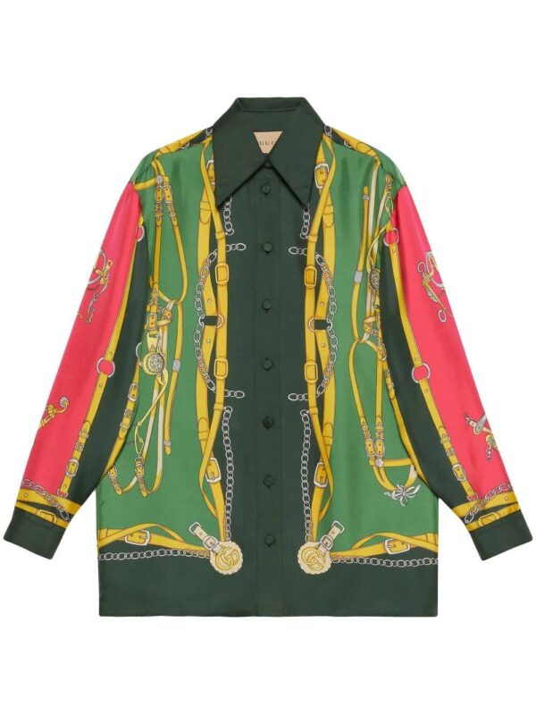 Gucci  Harness-print silk shirt