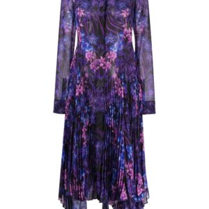 Versace Orchid Barocco-print pleated shirtdress