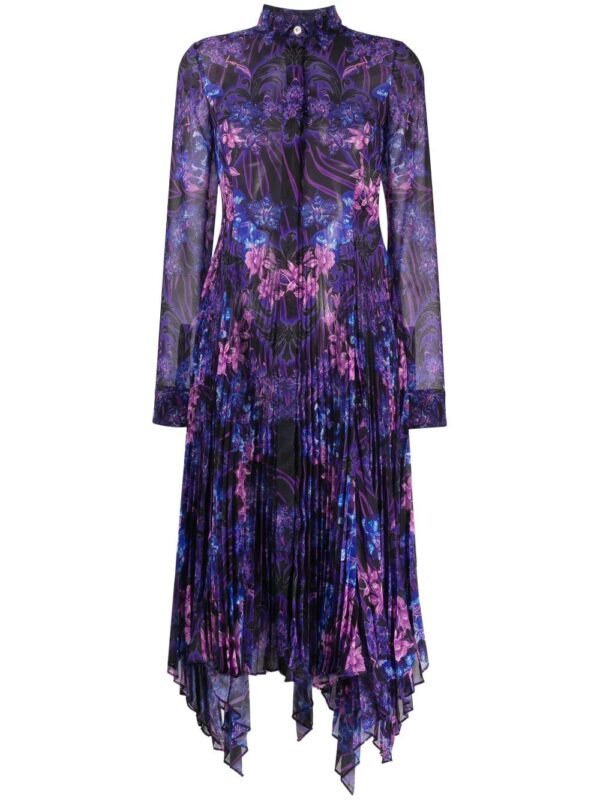 Versace  Orchid Barocco-print pleated shirtdress