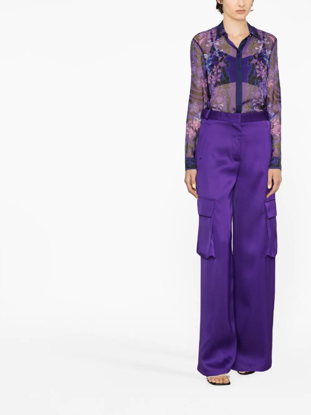 Versace floral-print silk blouse - Image 3
