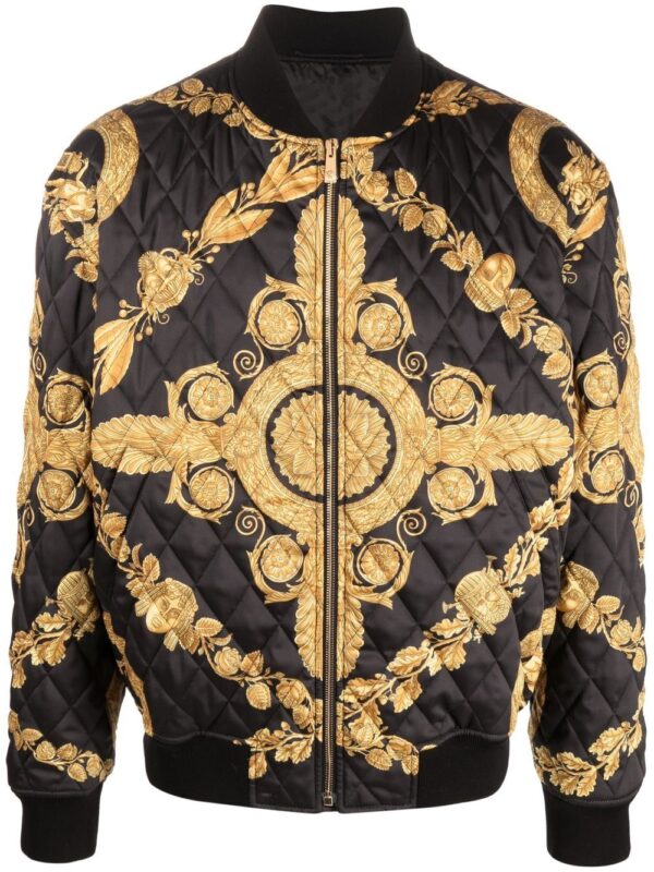 Versace Maschera Baroque-print quilted bomber jacket