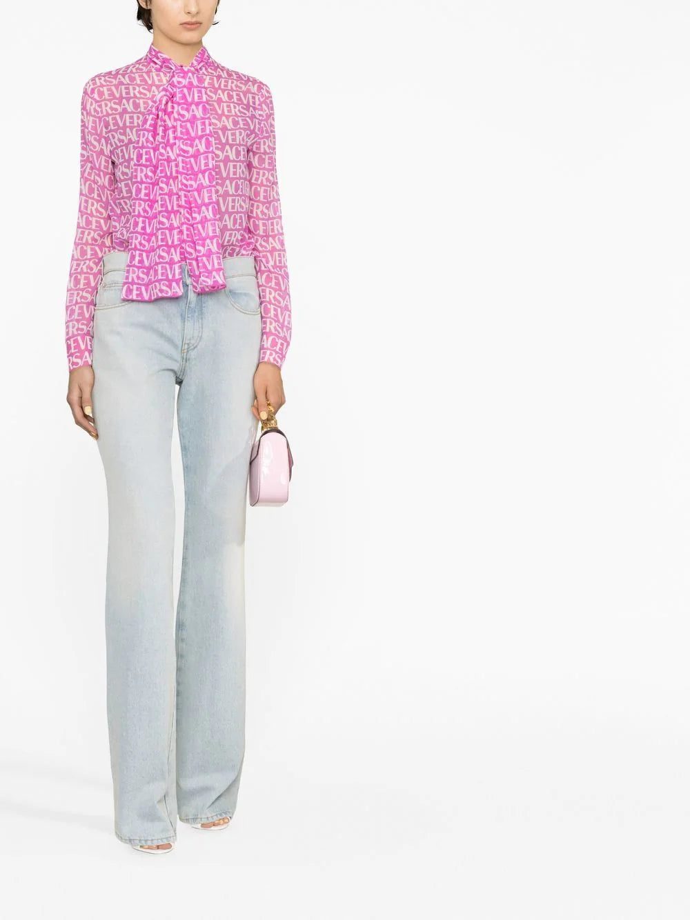 Versace logo-print pussybow blouse - Image 2