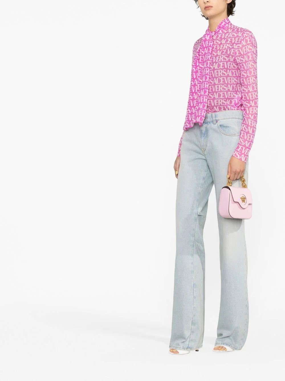 Versace logo-print pussybow blouse - Image 4