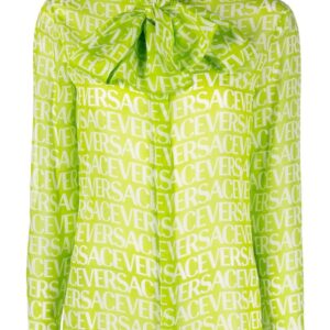 Versace pussy-bow logo-print blouse