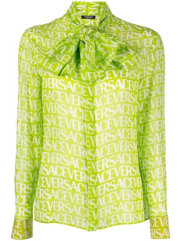 Versace  pussy-bow logo-print blouse