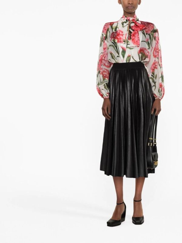 Dolce & Gabbana  Carnation-print tie-neck silk blouse - Image 2