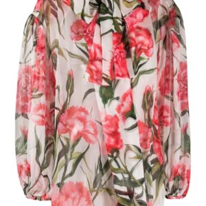 Dolce & Gabbana  Carnation-print tie-neck silk blouse