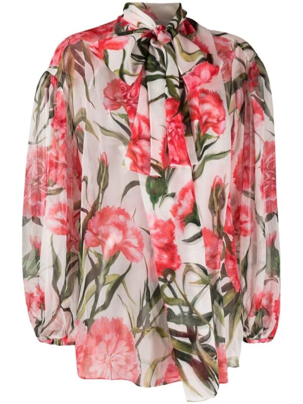 Dolce & Gabbana  Carnation-print tie-neck silk blouse