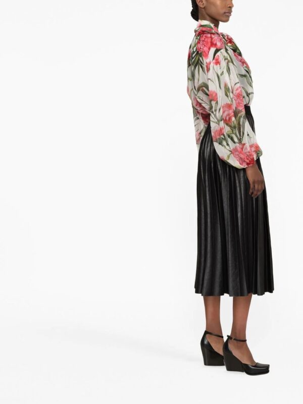 Dolce & Gabbana  Carnation-print tie-neck silk blouse - Image 4