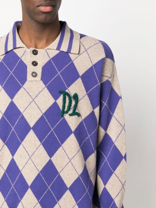 Dsquared2 argyle check polo collar jumper - Image 5