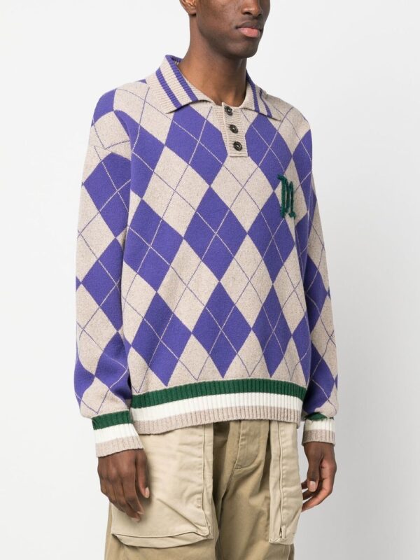 Dsquared2 argyle check polo collar jumper - Image 3