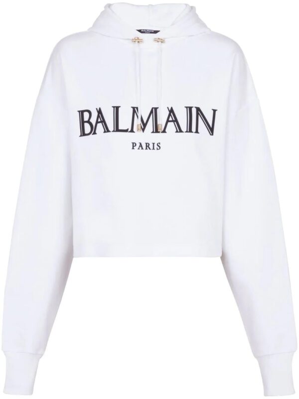 Balmain  logo-appliqué cropped hoodie