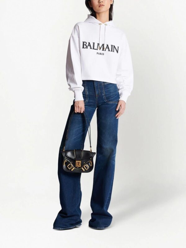 Balmain  logo-appliqué cropped hoodie - Image 2