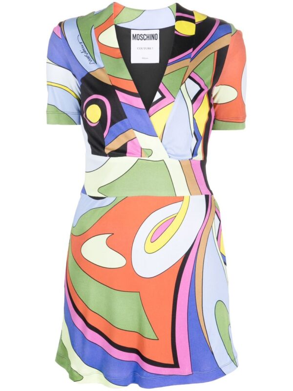 Moschino geometric-print v-neck fitted dress