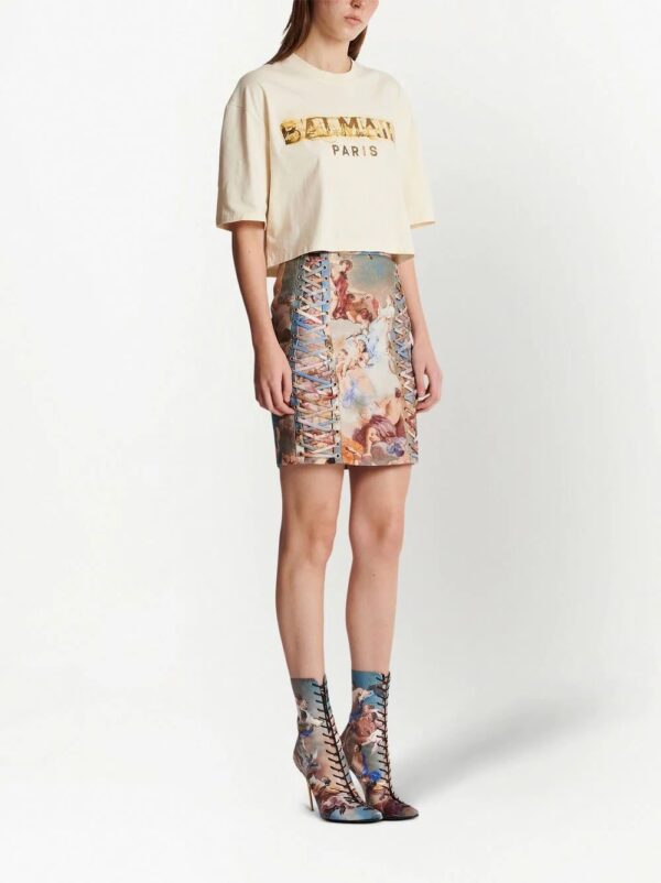 Balmain  logo print cropped T-shirt - Image 2
