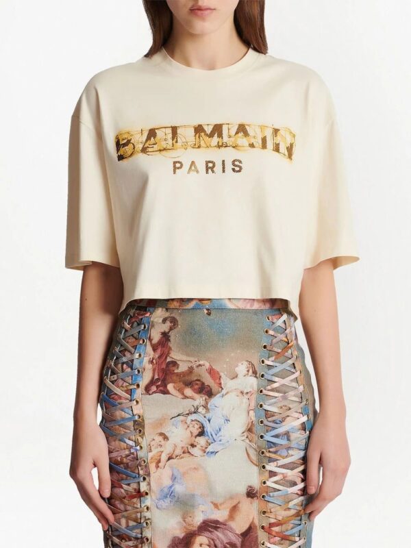 Balmain  logo print cropped T-shirt - Image 3