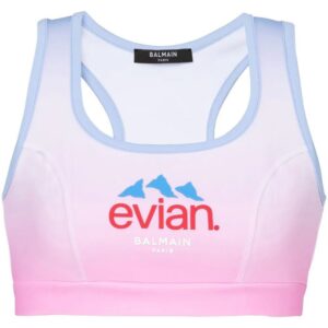Balmain  x Evian logo-print sports bra