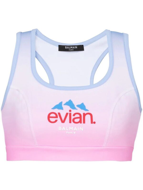 Balmain  x Evian logo-print sports bra