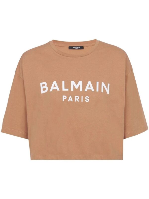 Balmain  logo-print cropped T-shirt