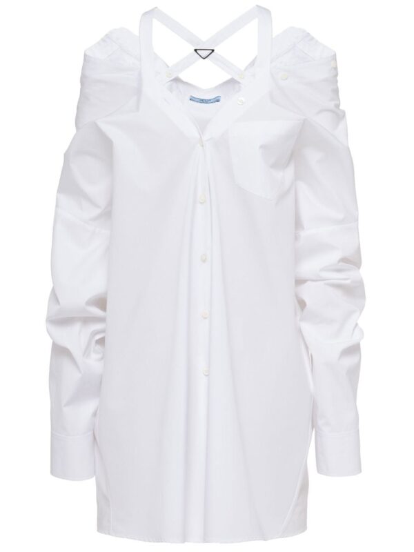 Prada off-shoulder cotton shirt dress