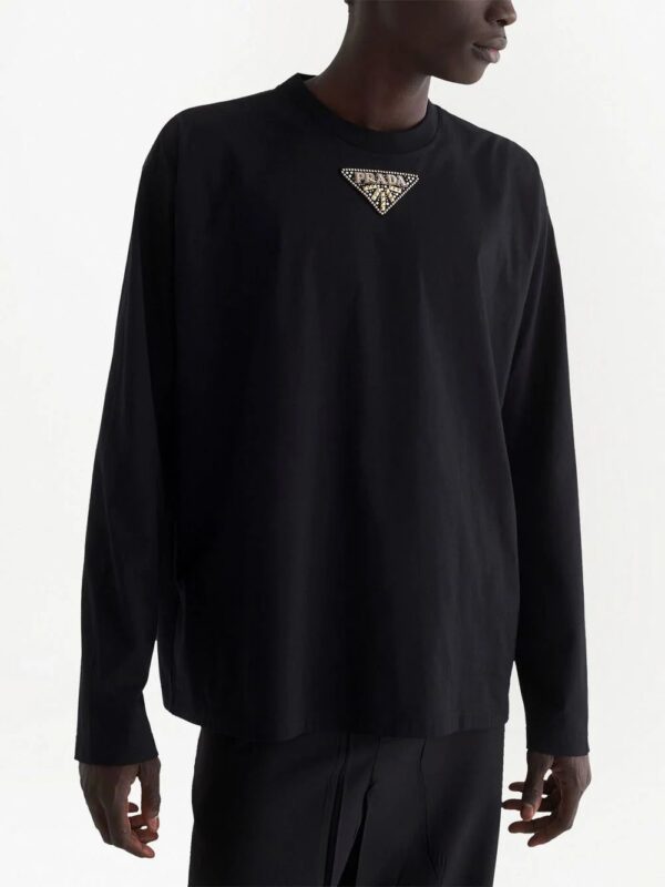 Prada  logo-patch long-sleeve T-shirt - Image 4