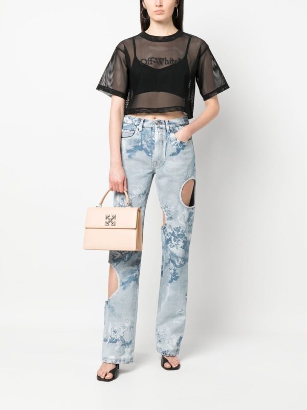 Off-White  logo-print cropped mesh T-shirt - Image 2