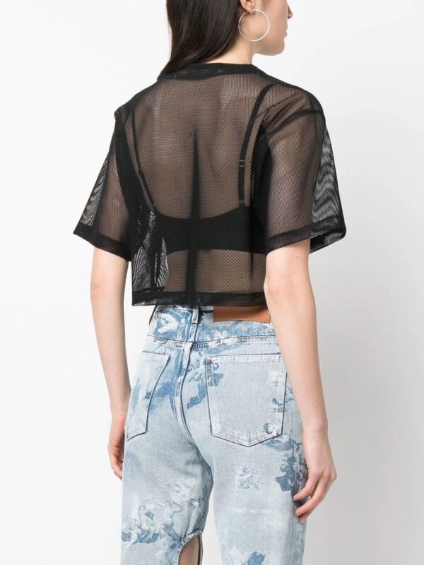 Off-White  logo-print cropped mesh T-shirt - Image 4
