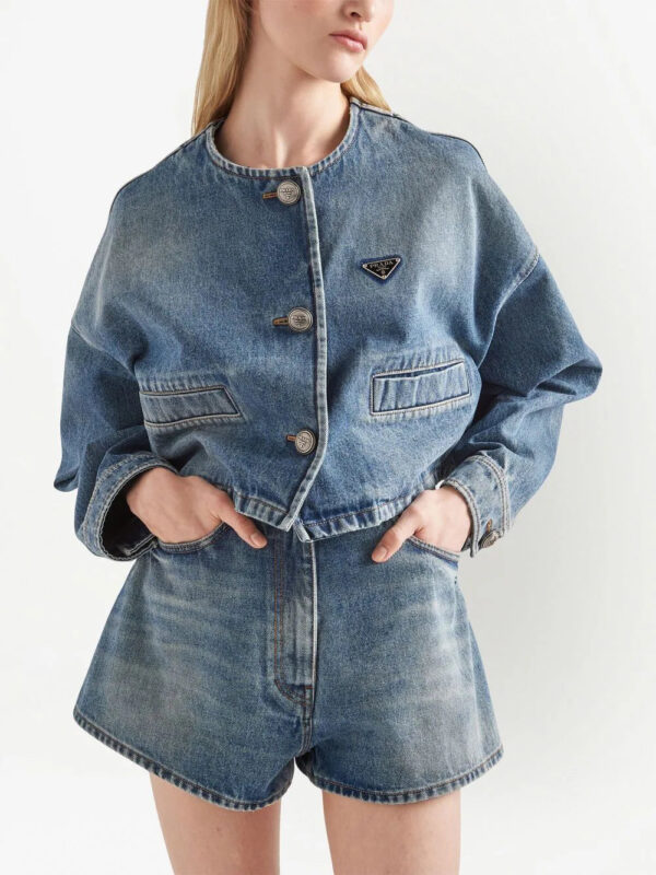 Prada  triangle-logo denim shorts - Image 4