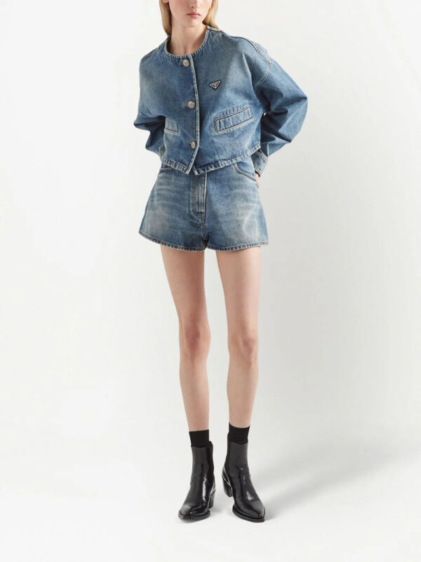 Prada  triangle-logo denim shorts - Image 2