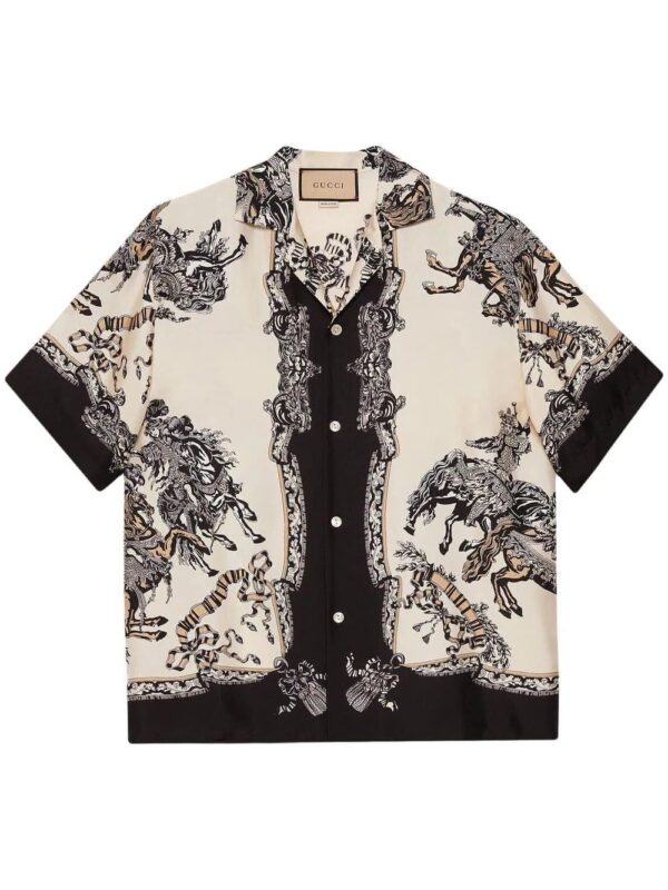 Gucci  graphic-print silk bowling shirt
