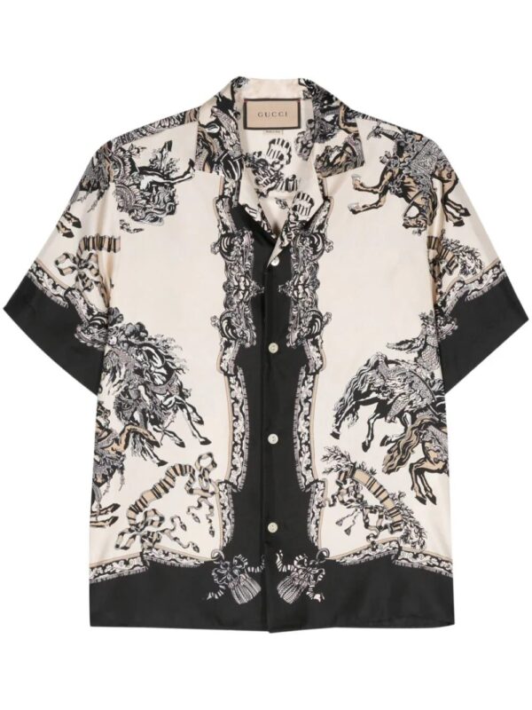 Gucci  baroque-print silk bowling shirt