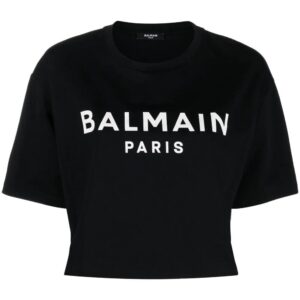 Balmain logo-print cropped top