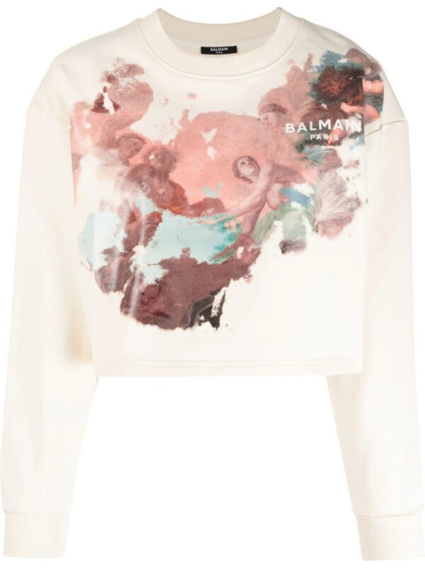 Balmain  Pastel-print cropped sweatshirt