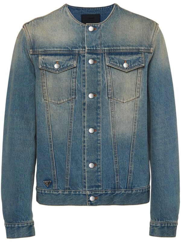 Prada collarless denim blouson jacket
