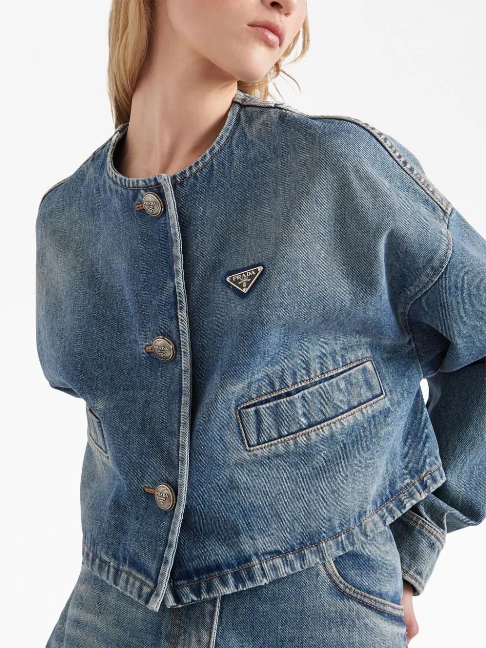 Prada triangle-logo denim blouson jackett - Image 4