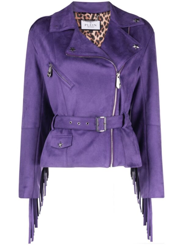 Philipp Plein  fringed studded faux-leather biker jacket