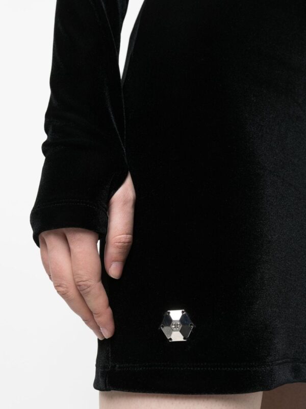 Philipp Plein logo-plaque velvet minidress - Image 7
